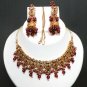 GENUINE INDIAN GOLDTONE SEMIPRECIOUS STONE CZ BRIDAL POLKI NECKLACE SET 3PC FQ6