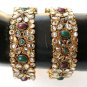 GENUINE INDIAN GOLD POLKI SEMIPRECIOUS EMERALD RUBY BANGLE BRACELET 2.4 2P DJ155
