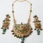 PREMIUM INDIAN DESIGNER GOLDTONE CZ MEENA POLKI BRIDAL PENDANT NECKLACE SET F357