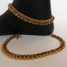GENUINE INDIAN GOLD FINISH POLKI RUBY EMERALD BRIDAL ANKLET SARI PAYAL 2PC AP5