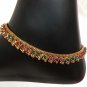 GENUINE INDIAN GOLD FINISH POLKI RUBY EMERALD BRIDAL ANKLET SARI PAYAL 2PC AP5