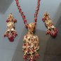 PREMIUM STYLE INDIAN DESIGNER GOLDTONE CZ POLKI BRIDAL PENDANT NECKLACE SET F383