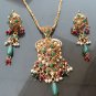 PREMIUM INDIAN GOLDTONE PEARL RUBY MEENA POLKI BRIDAL PENDANT NECKLACE SET F371