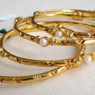 VERY BEAUTIFUL INDIAN POLKI GOLD FINISH PEARL EMERALD BRIDAL BANGLE 4PC 2.4 VB12