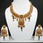 GENUINE INDIAN GOLDTONE SEMIPRECIOUS STONE CZ BRIDAL POLKI NECKLACE SET 3PC FQ29