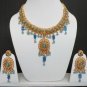 GENUINE INDIAN GOLDTONE SEMIPRECIOUS STONE CZ BRIDAL POLKI NECKLACE SET 3PC FQ29