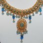 GENUINE INDIAN GOLDTONE SEMIPRECIOUS STONE CZ BRIDAL POLKI NECKLACE SET 3PC FQ29