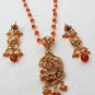 PREMIUM INDIAN GOLDTONE CZ SEMIPRECIOUS POLKI BRIDAL PENDANT NECKLACE SET F385