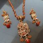 PREMIUM INDIAN GOLDTONE CZ SEMIPRECIOUS POLKI BRIDAL PENDANT NECKLACE SET F385