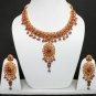GENUINE INDIAN GOLDTONE SEMIPRECIOUS STONE CZ BRIDAL POLKI NECKLACE SET 3PC FQ27