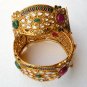 GENUINE INDIAN POLKI GOLD FINISH CZ EMERALD RUBY 2PC BANGLES BRACELET 2.4 DJ158