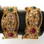 GENUINE INDIAN POLKI GOLD FINISH CZ EMERALD RUBY 2PC BANGLES BRACELET 2.4 DJ158