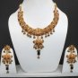 GENUINE INDIAN GOLDTONE SEMIPRECIOUS STONE CZ BRIDAL POLKI NECKLACE SET 3PC FQ34