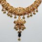 GENUINE INDIAN GOLDTONE SEMIPRECIOUS STONE CZ BRIDAL POLKI NECKLACE SET 3PC FQ34