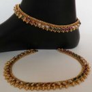 GENUINE INDIAN GOLD FINISH POLKI PEARL RUBY EMERALD BRIDAL ANKLET PAYAL 2PC AP10