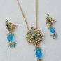 DESIGNER GOLD FINISH CZ SEMIPRECIOUS STONE POLKI BRIDAL PENDANT NECKLACE SET 388