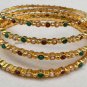 BEAUTIFUL INDIAN POLKI GOLD FINISH PEARL RUBY EMERALD BRIDAL BANGLE 4PC 2.8 155