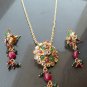 DESIGNER GOLD FINISH CZ RUBY EMERALD POLKI BRIDAL PENDANT NECKLACE SET F387