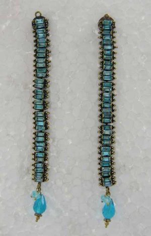 2 PC ANTIQUE FINISH LONG VICTORIAN AMERICAN SAPPHIRE DESIGNER EARRINGS VE61