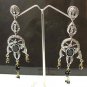 SILVER TONE INDIAN FASHION JEWELRY DEEP ONYX SIMULATED AMERICAN DIAMOND EARRINGS