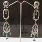 ANTIQUE SILVER TONE VICTORIAN DESIGNER JEWELRY AMERICAN AD EMERALD EARRINGS 185
