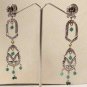 ANTIQUE SILVER TONE VICTORIAN DESIGNER JEWELRY AMERICAN AD EMERALD EARRINGS 185