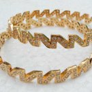 2 PC ZIG-ZAG GOLD TONE SIMULATED AMRICAN AD STONE JEWELRY BANGLE BRACELET RB116