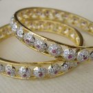 PREMIUM INDIAN 2 TONE GOLD PL JEWELRY AMRICAN AD RUBY BANGLE BRACELET 2 PC VB471
