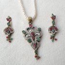 Antique Sterling Silver Style Gemstone Pendant Set with earring SIG52M