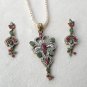 Antique Sterling Silver Style Gemstone Pendant Set with earring SIG52M