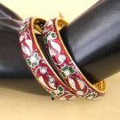 VINTAGE L@@K INDIAN GOLD TONE JEWELRY AMRICAN AD MEENAKARI BANGLE BRACELET VB98