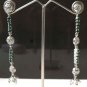 2 PC SILVER TONE LONG VICTORIAN AMERICAN AD EMERALD PEARL DESIGNER EARRINGS 178