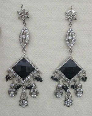 2 PC DEEP BLACK ONYX AD AMERICAN VICTORIAN FASHION JEWELRY SILVER PL EARRINGS
