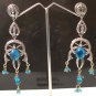 SILVER TONE INDIAN FASHION JEWELRY SAPPHIRE SIMULATED AMERICAN DIAMOND EARRINGS