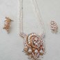 INDIAN STUDIO DESIGNER GOLD FINISH CZ PEARL WEDDING 3PC PENDANT NECKLACE SET R56