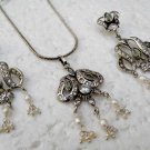 3 PC SILVER PLATED INDIAN VICTORIAN JEWELRY PEARL AD CHAIN PENDANT NECKLACE SET