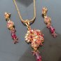 BOLLYWOOD DESIGNER INDIAN GOLD FINISH CZ POLKI BRIDAL PENDANT NECKLACE SET F375