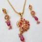 BOLLYWOOD DESIGNER INDIAN GOLD FINISH CZ POLKI BRIDAL PENDANT NECKLACE SET F375