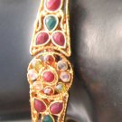 2PC INDIAN GOLD FINISH SIMULATED RUBY EMERALD BANGLE BRACELET 2.6" OPENABLE