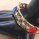 GORGEOUS 1PC INDIAN GOLD FINISH RUBY EMERALD HINGED POLKI BRACELET 2.8" VB210