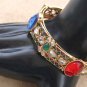 GORGEOUS 1PC INDIAN GOLD FINISH RUBY EMERALD HINGED POLKI BRACELET 2.8" VB210