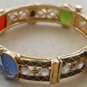 GORGEOUS 1PC INDIAN GOLD FINISH RUBY EMERALD HINGED POLKI BRACELET 2.8" VB210