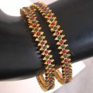 GORGEOUS 2PC INDIAN GOLD FINISH RUBY EMERALD BANGLE BRIDAL BRACELET 2.6" VB210