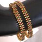 GORGEOUS 2PC INDIAN GOLD FINISH RUBY EMERALD BANGLE BRIDAL BRACELET 2.6" VB210