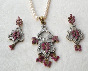 Antique Sterling Silver Style Gemstone Pendant Set with earring SIG51R