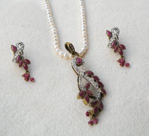 Antique Sterling Silver Style Gemstone Pendant Set with earring SIG50R