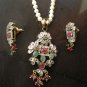 Antique Sterling Silver Style Gemstone Pendant Set with earring SIG56M