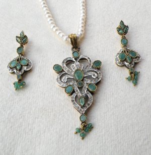 Antique Sterling Silver Style Gemstone Pendant Set with earring SIG52E
