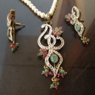 Antique Sterling Silver Style Gemstone Pendant Set with earring SIG55M