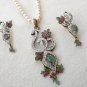 Antique Sterling Silver Style Gemstone Pendant Set with earring SIG55M